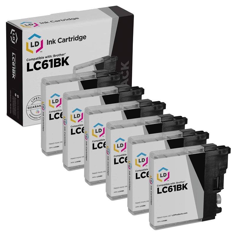 LD Compatible Ink Cartridge Replacement for Brother LC61BK (Black, 6-Pack) Compatible with Brother DCP-165c DCP-585CW DCP-375CW DCP-385CW DCP-J125 DCP-395CN - Image 1